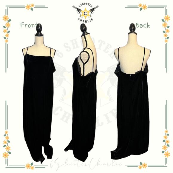 VTG ASPEED Formal Party Spaghetti Strap Black Velvet Long Dress Front Slit 2XL - Picture 1 of 7